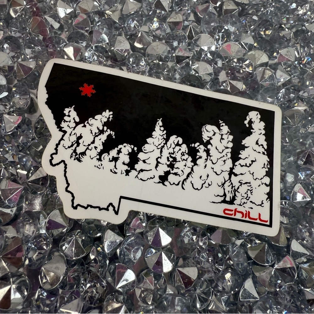 Sticker decal Chill Black White Mountain Tree Sticker montana Red mountain trees